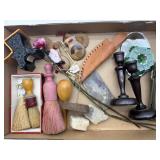 Half Doll Brush, Wood Candholders, Leather