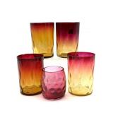 Handblown Amberina Quilted Diamond Glass Cups and