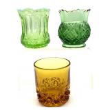 (3) Vintage Green and Amber Glass Toothpick