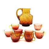 Antique Hand Blown Amberina Pitcherand Handled