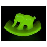Vintage Uranium Glass Elephant Rocker Ink Blotter