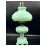 Antique Jadeite Princess Feather Oil Lamp with