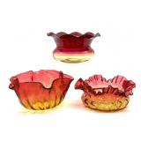 (3) Antique Amberina Hand-Blown Glass Bowls 5.5ï¿½