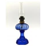 Antique Miniature Blue Glass Oil Lamp 8.5ï¿½-