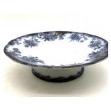 Antique Flow Blue Porcelain Pedestal Serving