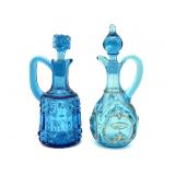 (2) Antique Handblown Blue Glass Cruets 7.75ï¿½