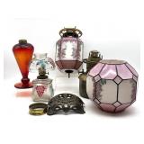 Antique Oil Lamp Parts, Amberina Glass Oil Lamp
