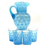 Opalescent Blue Coin Dot Glass Ruffle Edge