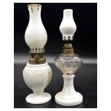 (2) Vintage/Antique Miniature Milk Glass Oil