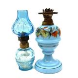 (2) Vintage/Antique Miniature Blue Glass Oil