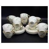Vintage Belleek Basketweave Shamrock Porcelain