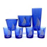Vintage Hazel Atlas Cobalt Blue Glass Sailboat