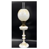 Antique Hand-Painted Milk Glass Oil Lamp with