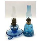 (2) Vintage/Antique Miniature Blue Glass Oil