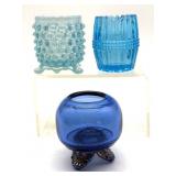 (3) Vintage Blue Glass Toothpick Holders 2.5ï¿½
