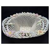 Vintage Belleek Open Weave Floral Porcelain Bowl