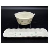 Vintage Belleek Basketweave Shamrock Porcelain