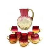 Antique Hand Blown Amberina Diamond Quilt Pitcher