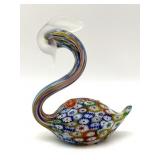 Millefiori Murano Art Glass Swan Figure 4.5" x