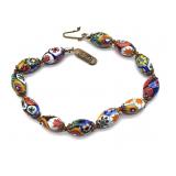 Millefiori Art Glass Beaded Bracelet 7.5"