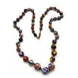 Millefiori Art Glass Beaded Necklace 26"