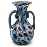 Millefiori Murano Art Glass Small Handled Vase 4"