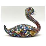Millefiori Murano Satin Art Glass Duck Figure 6"