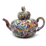 Millefiori Murano Art Glass Teapot Decor 5" x