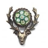 Art Glass Stag Head Brooch 1" x 1.25"- weight