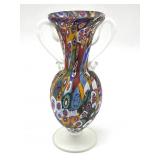 Millefiori Murano Art Glass Small Handled Vase 4"