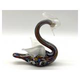 Millefiori Murano Art Glass Swan Figure 3.5" x