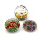 (3) Art Glass Paperweights 2.5" Tall and Smaller