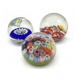 (3) Small Art Glass Paperweights 1.25" Tall