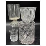 (3) Glass Spooners and Toothpick Holder 5.5" Tall