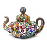 Millefiori Murano Art Glass Teapot Decor 5.5" x