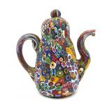 Millefiori Murano Art Glass Teapot Decor 4.5" x