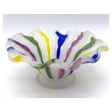 Latticino Murano Satin Art Glass Bowl 5.25" x