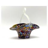 Millefiori Murano Satin Art Glass Basket 5.5" x