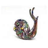 Satin Millefiori Murano Art Glass Snail Figure 4"