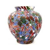 Millefiori Murano Art Glass Vase 6.5"- no