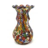 Millefiori Murano Art Glass Vase 5.25" Tall