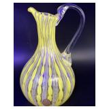 Latticino Murano Art Glass Pitcher 6.75" Tall-