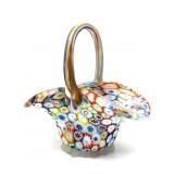 Millefiori Murano Art Glass Basket 6.25" x 4.25"