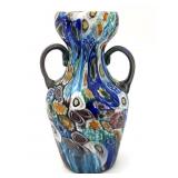 Millefiori Murano Art Glass Handled Vase 6.5"
