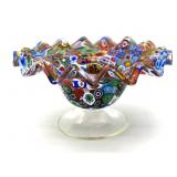 Millefiori Murano Art Glass Footed Bowl 6" x 3"