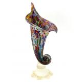 Millefiori Murano Art Glass Horn Vase 9" Tall