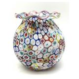Millefiori Murano Art Glass Vase 6" Tall