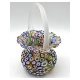 Millefiori Murano Art Glass Basket 3.5" x 5"