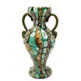 Millefiori Murano Art Glass Handled Vase 7" Tall