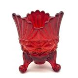 Red Footed Eye Winker Pattern Glass Spooner 5.75"